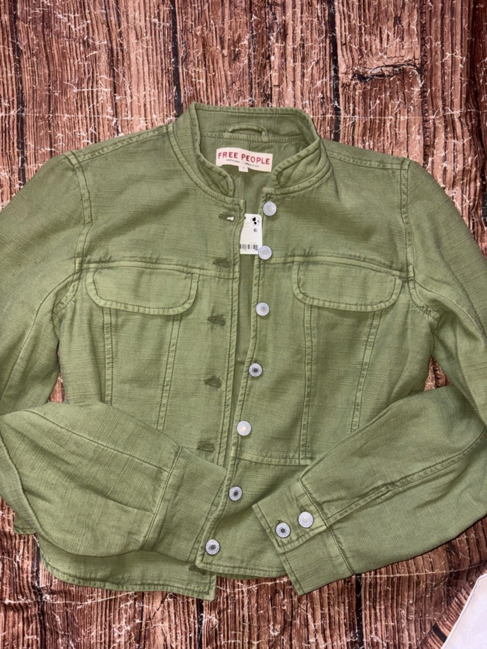 Free People pure cotton Jocelyn green utility light button up jacket S - Picture 7 of 11